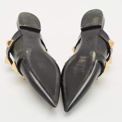Valentino Black Leather Roman Stud Flat Mules Size 36.5