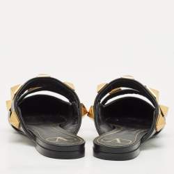 Valentino Black Leather Roman Stud Flat Mules Size 36.5