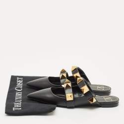 Valentino Black Leather Roman Stud Flat Mules Size 36.5