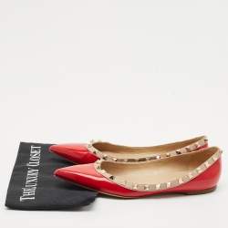 Valentino Red/Pink Patent Leather Rockstud Pointed Toe Ballet Flats Size 39