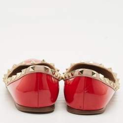 Valentino Red/Pink Patent Leather Rockstud Pointed Toe Ballet Flats Size 39