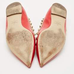 Valentino Red/Pink Patent Leather Rockstud Pointed Toe Ballet Flats Size 39