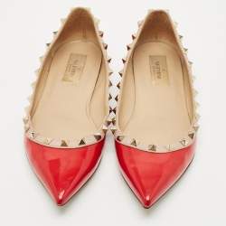 Valentino Red/Pink Patent Leather Rockstud Pointed Toe Ballet Flats Size 39