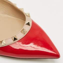 Valentino Red/Pink Patent Leather Rockstud Pointed Toe Ballet Flats Size 39