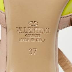 Valentino Yellow/Beige Patent Leather Rockstud Caged Ankle Strap Pumps Size 37