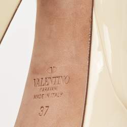 Pre Owned Valentino Cream Patent Leather Tango Platform Ankle Strap Block Heel Pumps Size 37