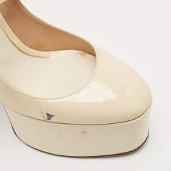 Pre Owned Valentino Cream Patent Leather Tango Platform Ankle Strap Block Heel Pumps Size 37