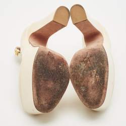 Pre Owned Valentino Cream Patent Leather Tango Platform Ankle Strap Block Heel Pumps Size 37