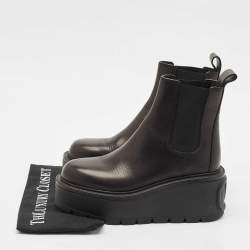 Valentino Black Leather Uniqueform Platform Ankle Length Boots Size 38.5
