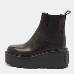 Valentino Black Leather Uniqueform Platform Ankle Length Boots Size 38.5