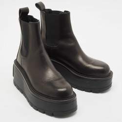 Valentino Black Leather Uniqueform Platform Ankle Length Boots Size 38.5