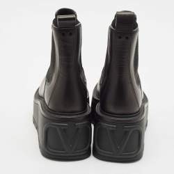 Valentino Black Leather Uniqueform Platform Ankle Length Boots Size 38.5