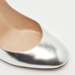 Valentino Silver Leather Tango Ankle Strap Block Heel Pumps Size 40
