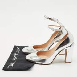 Valentino Silver Leather Tango Ankle Strap Block Heel Pumps Size 40
