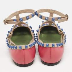 Valentino Pink/Beige Leather Rockstud Cage Ballet Flats Size 36.5