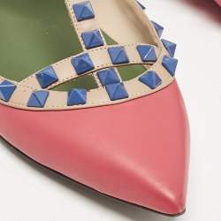 Valentino Pink/Beige Leather Rockstud Cage Ballet Flats Size 36.5