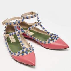 Valentino Pink/Beige Leather Rockstud Cage Ballet Flats Size 36.5