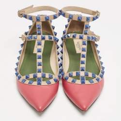 Valentino Pink/Beige Leather Rockstud Cage Ballet Flats Size 36.5