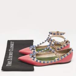 Valentino Pink/Beige Leather Rockstud Cage Ballet Flats Size 36.5