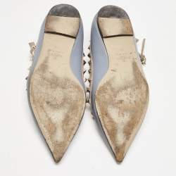 Valentino Pale Blue/Beige Leather Rockstud Caged Pointed Toe Ballet Flats Size 41