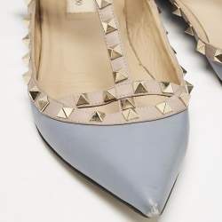 Valentino Pale Blue/Beige Leather Rockstud Caged Pointed Toe Ballet Flats Size 41