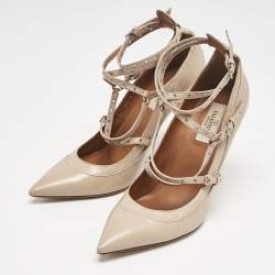 Valentino Beige Leather Love Latch Pumps Size 38.5