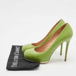 Pre Owned Valentino Green Leather Rockstud Platform Pumps Size 37