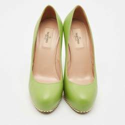Pre Owned Valentino Green Leather Rockstud Platform Pumps Size 37