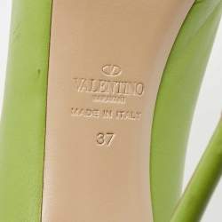 Pre Owned Valentino Green Leather Rockstud Platform Pumps Size 37