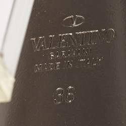 Pre Owned Valentino Dark Brown Patent Leather and Vinyl Tan-Go Platform Ankle Strap Sandals Size 36