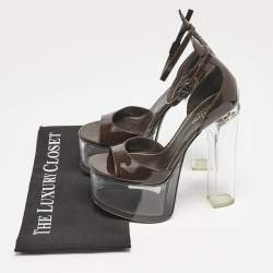 Pre Owned Valentino Dark Brown Patent Leather and Vinyl Tan-Go Platform Ankle Strap Sandals Size 36