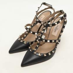 Valentino Black Leather Rockstud Caged Pumps Size 36