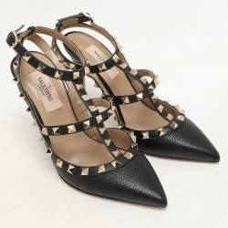 Valentino Black Leather Rockstud Caged Pumps Size 36