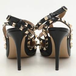 Valentino Black Leather Rockstud Caged Pumps Size 36