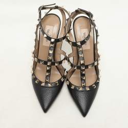 Valentino Black Leather Rockstud Caged Pumps Size 36
