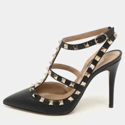 Valentino Black Leather Rockstud Caged Pumps Size 36