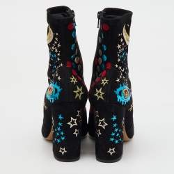 Valentino Black Suede Astro Couture Block Heel Ankle Length Boots Size 39