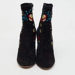 Valentino Black Suede Astro Couture Block Heel Ankle Length Boots Size 39