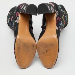 Valentino Black Fabric Floral Print Block Heel Ankle Length Boots Size 40