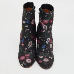Valentino Black Fabric Floral Print Block Heel Ankle Length Boots Size 40