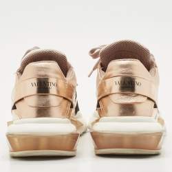 Pre Owned Valentino Rose Gold Leather and Mesh Bounce Sneakers Size 40