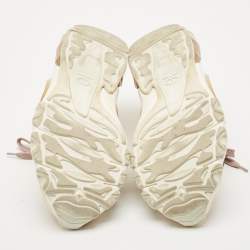 Pre Owned Valentino Rose Gold Leather and Mesh Bounce Sneakers Size 40