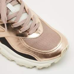 Pre Owned Valentino Rose Gold Leather and Mesh Bounce Sneakers Size 40