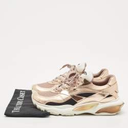 Pre Owned Valentino Rose Gold Leather and Mesh Bounce Sneakers Size 40