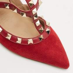 Valentino Red Suede Rockstud Ankle Strap Pumps Size 37