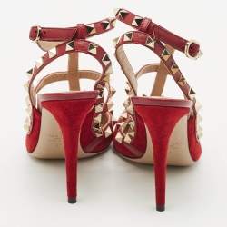 Valentino Red Suede Rockstud Ankle Strap Pumps Size 37