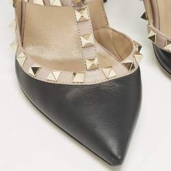 Valentino Black/Pink Leather Rockstud Caged Pumps Size 37.5
