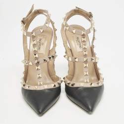 Valentino Black/Pink Leather Rockstud Caged Pumps Size 37.5
