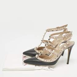 Valentino Black/Pink Leather Rockstud Caged Pumps Size 37.5