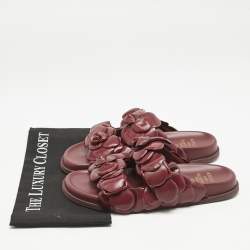 Valentino Burgundy Leather Atelier 03 Rose Edition Flat Slide Sandals Size 39